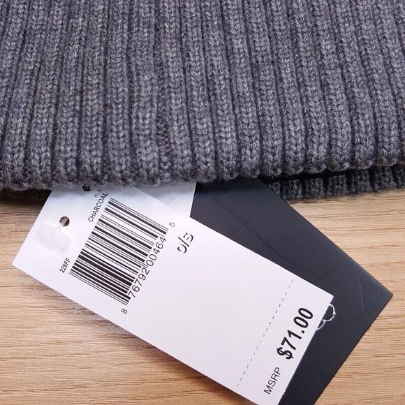 KYI KYI CANADA Womens Hat Gray Beanie Fold Up Ribbed Knit Faux Fur Pom Pom $71 - Picture 2 of 5